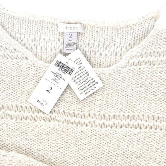 Chicos NWT Sweetheart Bateau Sequin Shimmer Sweater 2/L Alpaca Ecru Quiet Luxury - Picture 7 of 9